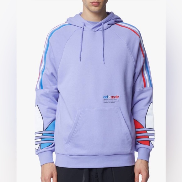 Adidas Tricolor Trefoil Pullover Hoodie, Lavender w/ Iconic Trefoil Logo, Unisex - Picture 1 of 11